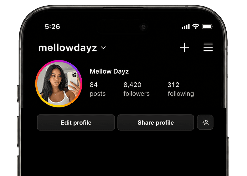 Synthetic public Instagram profile for mellowdayz